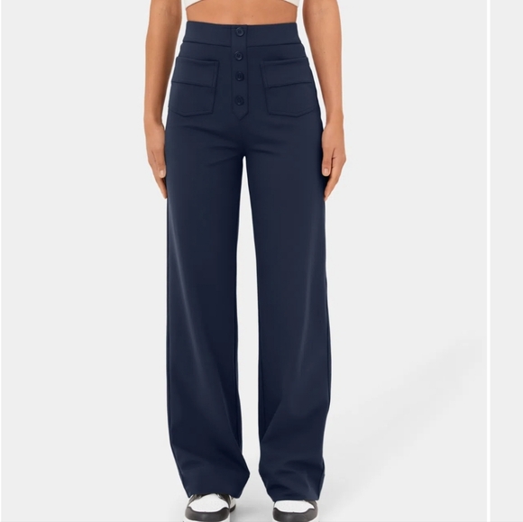 Halara High Waisted Button Multiple Pockets Straight Leg Casual Pants XS Blue - Picture 1 of 8